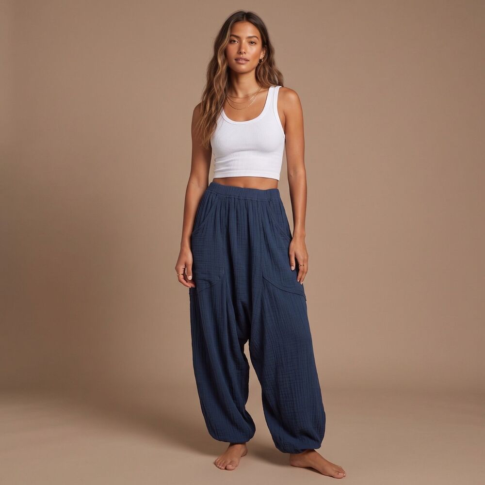 Free People Intimately Coffee Chat Jogger Medium M Blue Pants Loungewear